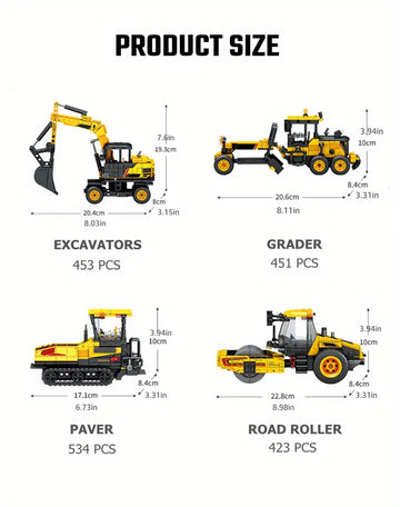 City Engineering Construction Vehicle Model Building Blocks Kits Grader Paver Road Rollers Excavators Car Truck Assembly Bricks Kids Toys Boys Birthday Gifts