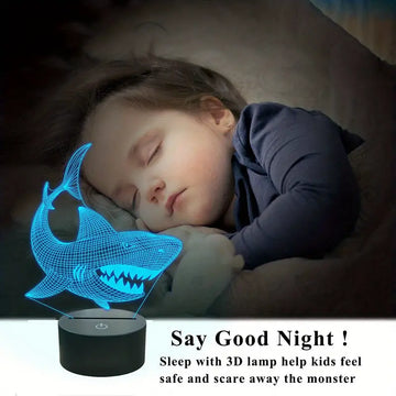 1pc Shark 3D Illusion Night Light Animal Touch Desk Lamp, 16 Colors Optical USB Plug In With Remote Control LED Kids Night Light Holiday Gift Room Decoration