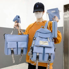 School Bag Female Primary School Students Travel Backpack Men Junior High School High School Students Korean Ins Tide Brand Large Capacity Casual Backpack Five-piece Set