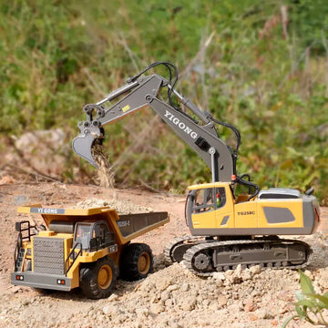 2.4Ghz Remote Control Excavator 2 Batteries Toy Metal Shovel ,11 Channel RC Construction Bulldozer Vehicles Digger Toys Gift With Light And Sound for 6 7 8 9 10 Years Old Kids Boys