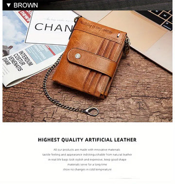 RFID Men Wallets Slim Leather Bifold Hasp Vintage Short Male Purse Coin Pouch Multi-functional Cards Wallet Designer Chain Bag