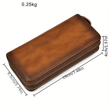 Men's Genuine Leather Double Layer Clutch Bag - Retro Crazy Horse Leather Wallet with Zipper