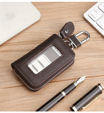 Leather Car Key Case Business Key Shell Waist Hanging Zipper Key Protection Case Car Key Leather Case Smart One-button Start Remote Control Key Case