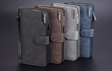 Men's Casual Frosted PU Leather Long Wallet With Card Slots, Zipper Buckle Clutch Wallet