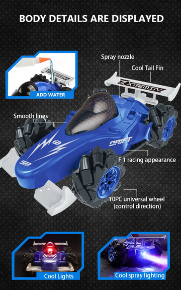 Spray 4WD 2.4G RC Car With Two Kinds Of Remote Control For Boys, Gesture Control RC Car All Terrain Truck F1 Racing Suitable For Boy, Spray Stunt Car, 360° Driving Festival Gift With Sound Effect