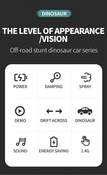 New Dinosaur Spray Off-road Vehicle Cartoon Simulation Smoke Special Effects Four-wheel Drive Power Outdoor Drift Stunt Car