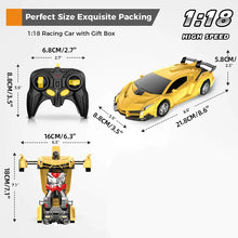 2.4Ghz Long Distance Remote Control Car 1:18 Scale Model Racing Car,  With One-Button Deformation, 360°Drifting, Transforming Car , Transforming  Robot RC Car,  For 8+Years Boys Kids