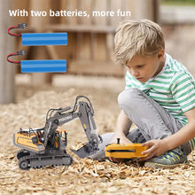 2.4Ghz Remote Control Excavator 2 Batteries Toy Metal Shovel ,11 Channel RC Construction Bulldozer Vehicles Digger Toys Gift With Light And Sound for 6 7 8 9 10 Years Old Kids Boys