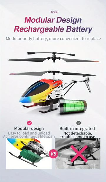 3.5 Channel RC Helicopter 2.4G Wireless Remote Control 4D-M5 Aluminum Alloy Material Aircraft Model, Mini Drone With 2 Batteries, Children's Toys Gift