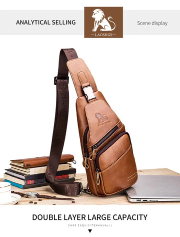 Men's Leather Chest Bag - Fashionable, Wear-Resistant & Large Capacity for Sports & Messaging