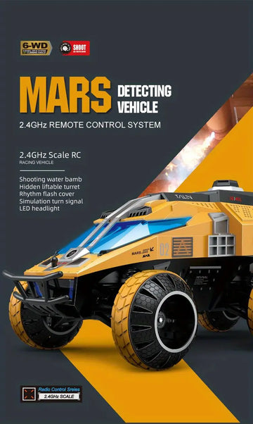 2.4G Fully Proportional RC Six Wheel Drive, Mars Exploration Toy Car, Can Launch Water Bombs For Remote Shooting, Hidden And Adjustable Turret For Cool Car Lights Exploration, Space Gift Toys