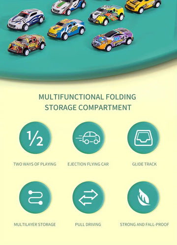 Ejection Mini Slide Alloy Container Car Engineering Car Multi-layer Can Receive Blue Racing Car With 6pcs Small Alloy Car Can Launch Car Inertia Pull-back Baby Birthday Gift Toys
