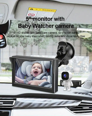 5'' HD Screen Baby Car Camera ,Rear Facing Safety Car Seat Mirror Suction Cup Mount Camera Monitor Kit Night Vision Baby Camera Watch Infant Toddler