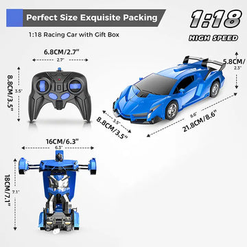 2.4Ghz Long Distance Remote Control Car 1:18 Scale Model Racing Car,  With One-Button Deformation, 360°Drifting, Transforming Car , Transforming  Robot RC Car,  For 8+Years Boys Kids