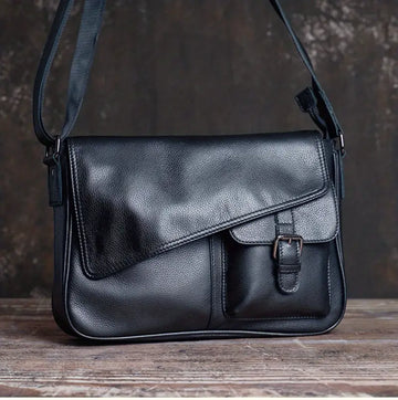 Men's Genuine Leather Crossbody Bag Top Layer Cowhide Chest Bag Large Capacity Satchel Multifunction Diagonal Shoulder Bag For Outdoor Sports Travel Work Flip Messenger Bag
