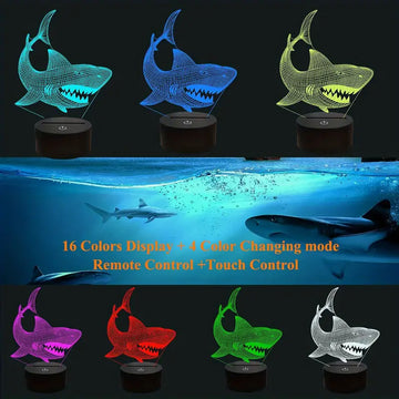 1pc Shark 3D Illusion Night Light Animal Touch Desk Lamp, 16 Colors Optical USB Plug In With Remote Control LED Kids Night Light Holiday Gift Room Decoration