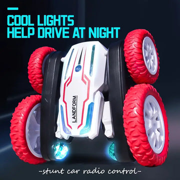 ABTOYS LED Remote Control Car For Kids, Double-sided Fast RC Car, Off-road Stunt Car With 360 Turns, All Terrain Tires, LED Rechargeable Toy Car Batteries And Easy Remote Control