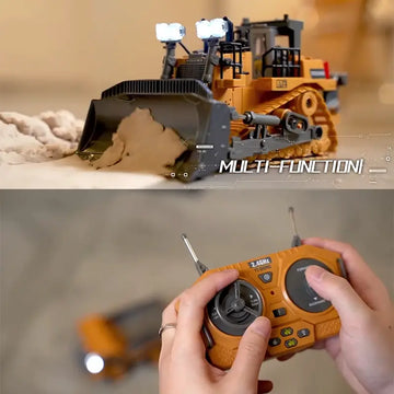 9 Channels Remote Control Bulldozer, 2.4Ghz  RC Construction Vehicle Truck Toys With Alloy Metal Cap, Light.sound, Rechargeable 2 Battery For 3 4 5 6 7 8 Years Old Boys And Girls