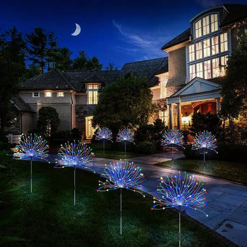 4pcs Solar Plug Strip Remote Control Outdoor Fireworks Lights Single 120pcs LED Copper Wire Waterproof Christmas Easter Holiday,Balcony Garden Aisle Patio Trail Lawn Fireworks Lights (Color)